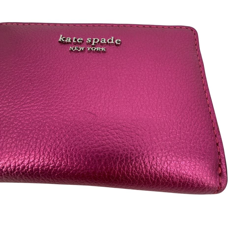 KATE SPADE Natasha Metallic Pebbled Leather Chain Compact Wristlet Bikini Pink - Picture 9 of 10
